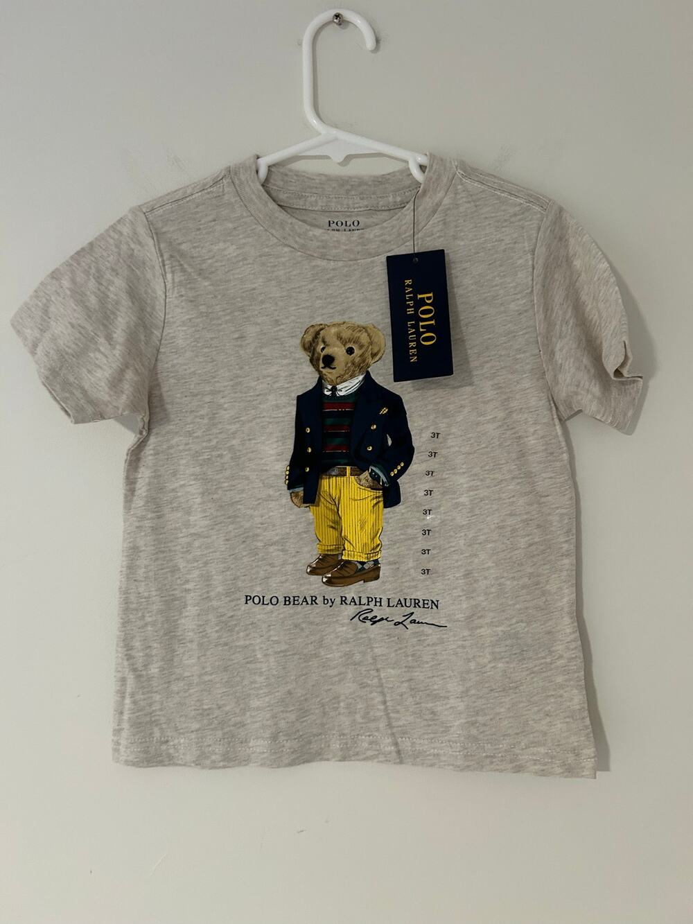 NWT Polo Ralph Lauren 3T Toddler Bear Gray T Shirt Boys Soft Short Sleeves